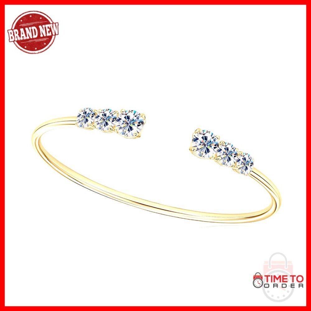 Gold Plated Sterling Silver Moissanite Bangle Bracelet Adjustable Open Cuff